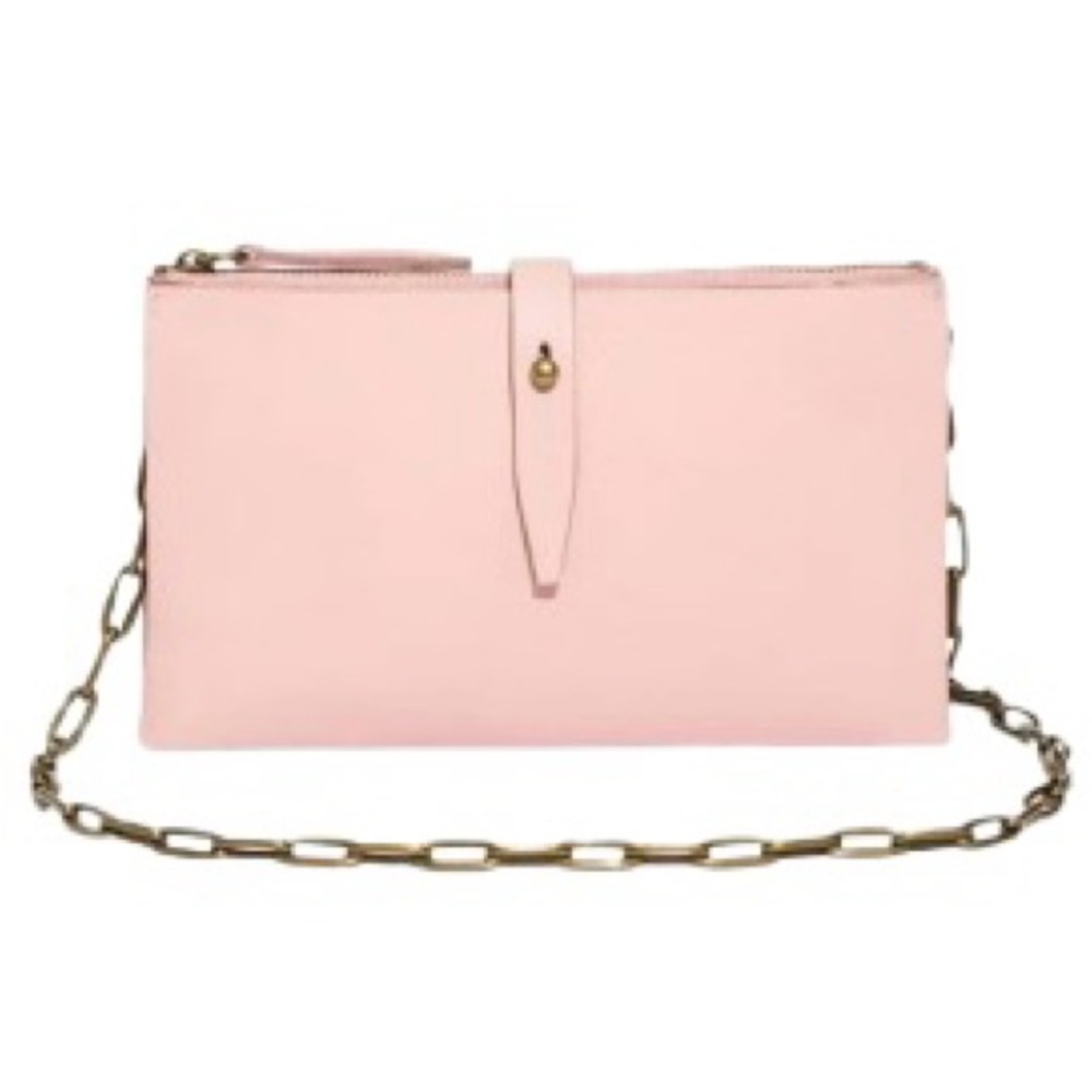 Madewell The Transport Accordion Crossbody Leather Bag Dusty Pink PaperclipChain